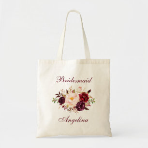 Wasserfarbe Burgund Floral Name der Brautjungfrau Tragetasche