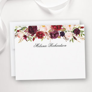 Wasserfarbe Burgund Floral Personalisiert Mitteilungskarte