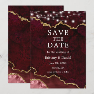 Wasserfarbe Burgund Gold Marmorgeode Lichter Save The Date