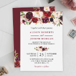 Wasserfarbe Burgund Rote Flora Rustikale Boho Hoch Einladung<br><div class="desc">*** Siehe Matching Items: https://zazzle.com/collections/119552305648576390 *** ||| Watercolor Burgundy Red Floral Rustic Boho Wedding Einladung. Für weitere Anpassungen klicken Sie bitte auf den Link "Weitere Anpassung" und verwenden Sie unser Design-Tool,  um diese Vorlage zu ändern. Wenn Sie Hilfe oder passende Artikel benötigen,  kontaktieren Sie mich bitte.</div>