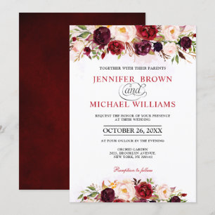 Wasserfarbe Burgund Rote Flora Rustikaler Boho Einladung