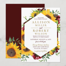 Wasserfarbe Burgund Sonnenblume Rustikale Hochzeit