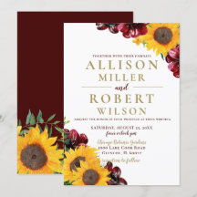 Wasserfarbe Burgund Sonnenblume Rustikale Hochzeit
