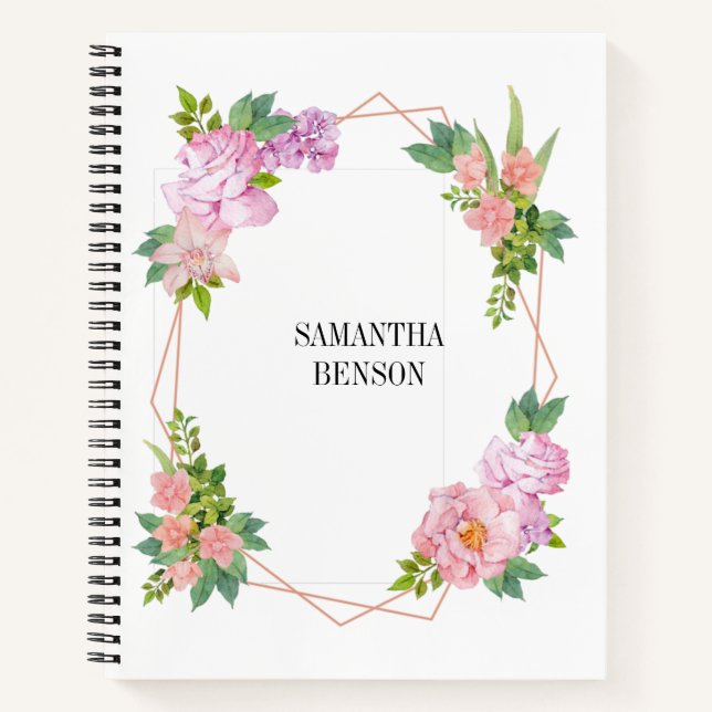 Wasserfarbe Burgundy Floral Geometric Notebook Notizbuch (Vorderseite)