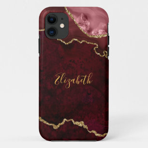 Wasserfarbe Burgundy Gold Marble Agate Geode Case-Mate iPhone Hülle