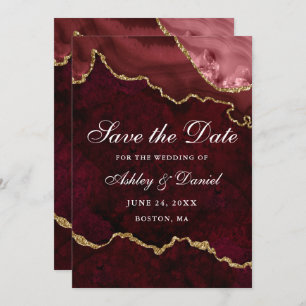 Wasserfarbe Burgundy Gold Marble Agate Geode Save The Date