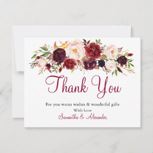 Wasserfarbe Burgundy Marsala Blume Danke Karte