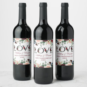 Wasserfarbe Burgundy Mixed Floral Liebe Valentine Weinetikett