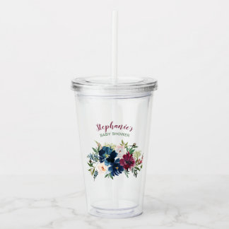 Wasserfarbe Burgundy Navy Blume Kinderdusche Acryltrinkbecher