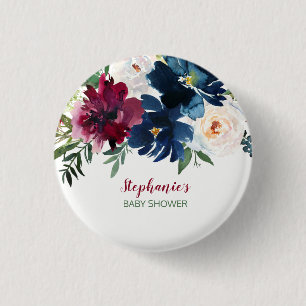 Wasserfarbe Burgundy Navy Blume Kinderdusche Button