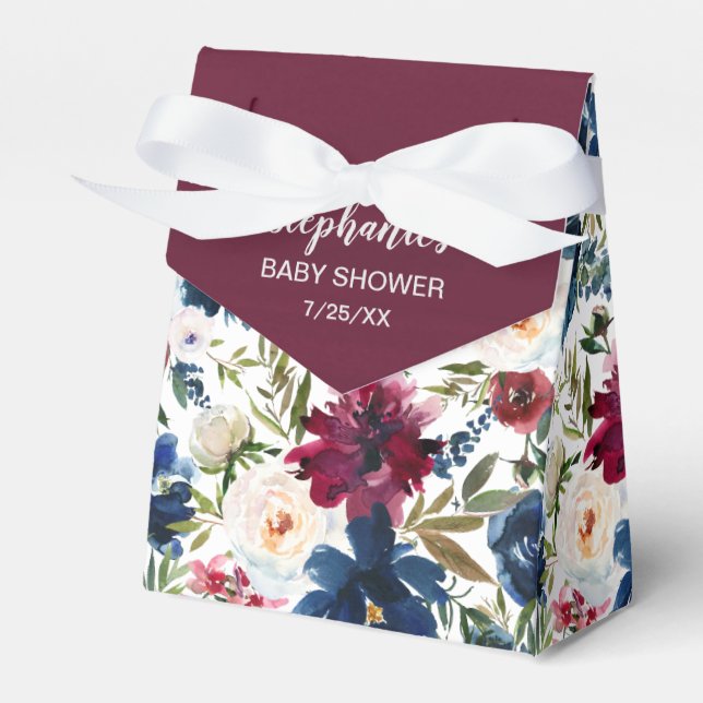 Wasserfarbe Burgundy Navy Blume Kinderdusche Geschenkschachtel (Vorderseite)