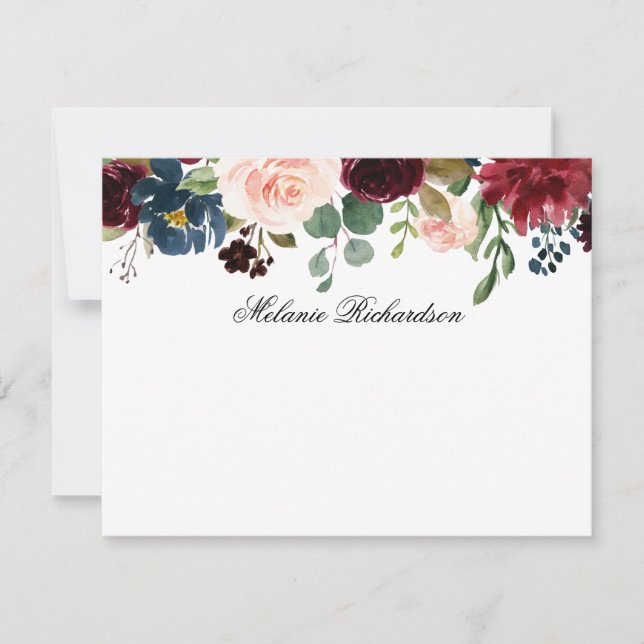 Wasserfarbe Burgundy Pink Blütenbraun Personalisie Mitteilungskarte (Vorderseite)