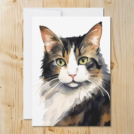 Wasserfarbe Calico Cat Portrait Feiertagskarte