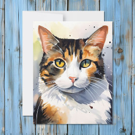 Wasserfarbe Calico Cat Portrait Feiertagskarte