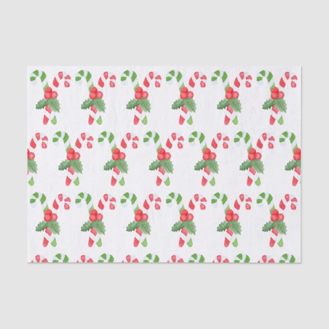 Wasserfarbe Candy Cane Weihnachten Seidenpapier (Vorderseite)