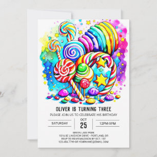 Wasserfarbe Candyland Birthday Einladung