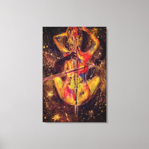 Wasserfarbe - Cello Space Sonata - Dame mit Cello Leinwanddruck