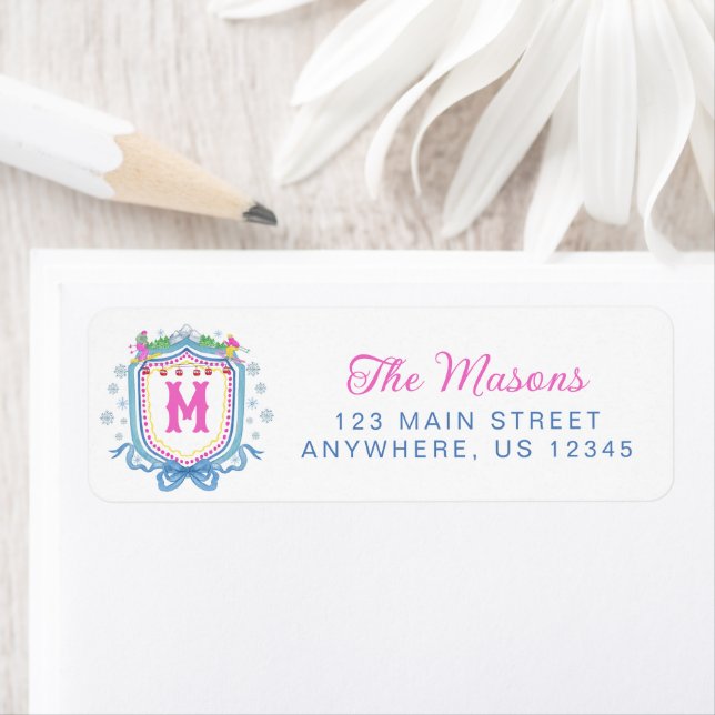 Wasserfarbe Chic Ski Monogramm Wappen (Insitu)