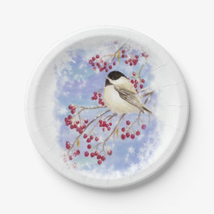 Wasserfarbe Chickadebird Frostie Winterschneeflock Pappteller