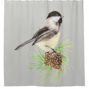 Wasserfarbe Chickadee Bird Benutzerdefinierte Hint Duschvorhang
