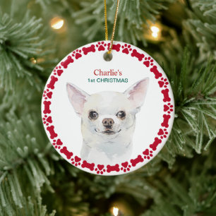 Wasserfarbe Chihuahua Personalisiert Weihnachten Keramik Ornament