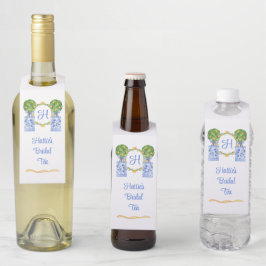 Wasserfarbe Chinoiserie Citrus Topiary Monogram Flaschenanhänger