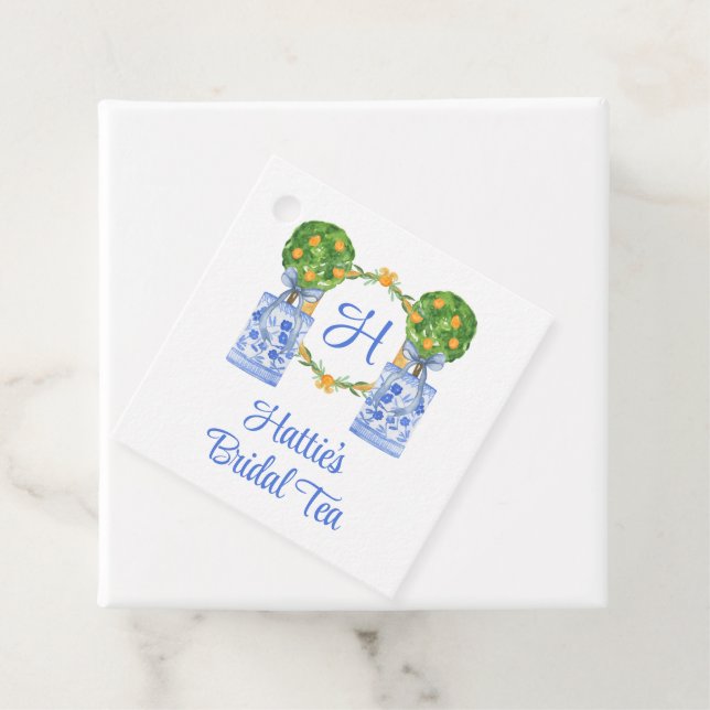 Wasserfarbe Chinoiserie Citrus Topiary Monogram Geschenkanhänger (Beispiel)