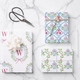 Wasserfarbe Chinoiserie Ginger Jars Wappen Geschenkpapier Set