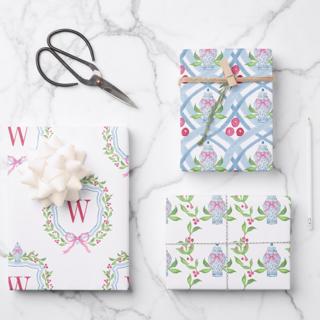 Wasserfarbe Chinoiserie Ginger Jars Wappen Geschenkpapier Set (Vorderseite)
