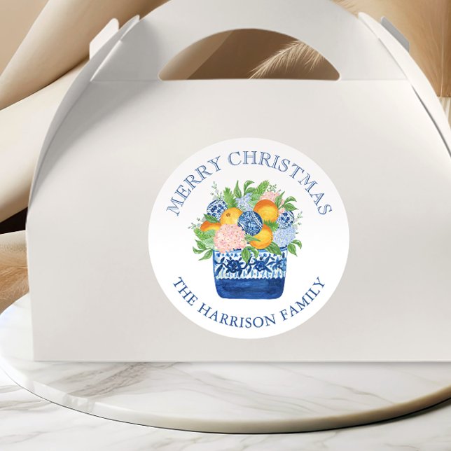 Wasserfarbe Chinoiserie Mandarins Weihnachtsgesche Runder Aufkleber (Von Creator hochgeladen)