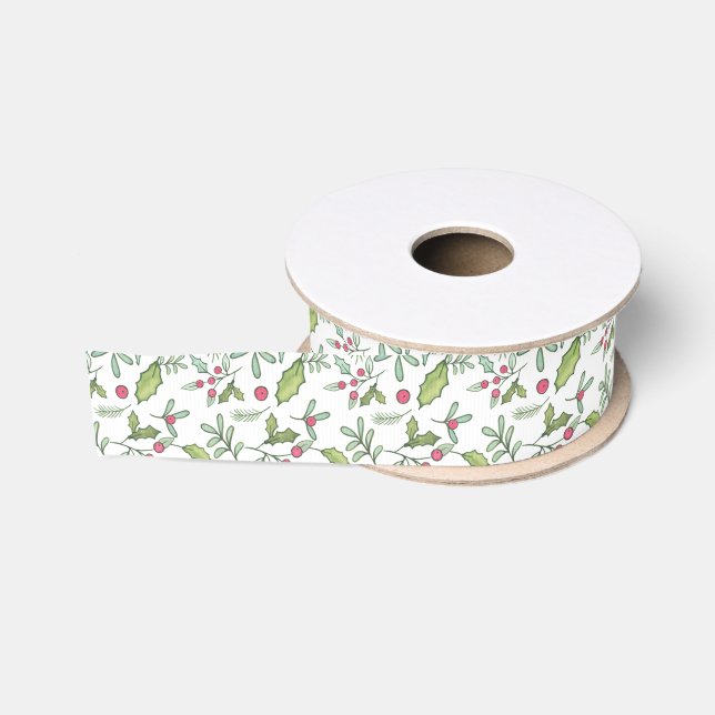 Wasserfarbe Chinoiserie Weihnachten Mistletoe Ripsband (Spule)