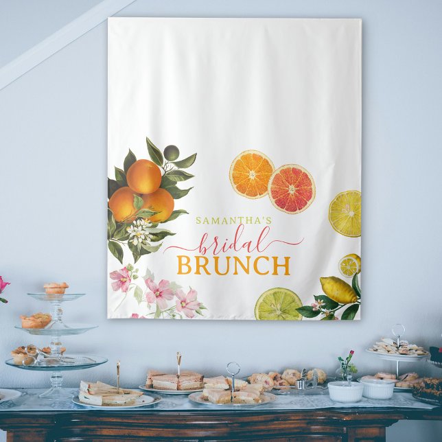 Wasserfarbe Citrus Bridal Brunch Brautparty Wandteppich (Watercolor Citrus Bridal Brunch Bridal Shower Tapestry)