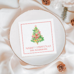Wasserfarbe Coquette Bows Weihnachtsbaum Serviette
