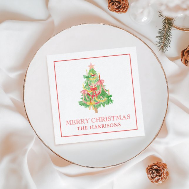 Wasserfarbe Coquette Bows Weihnachtsbaum Serviette (Von Creator hochgeladen)