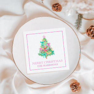 Wasserfarbe Coquette Bows Weihnachtsbaum Serviette
