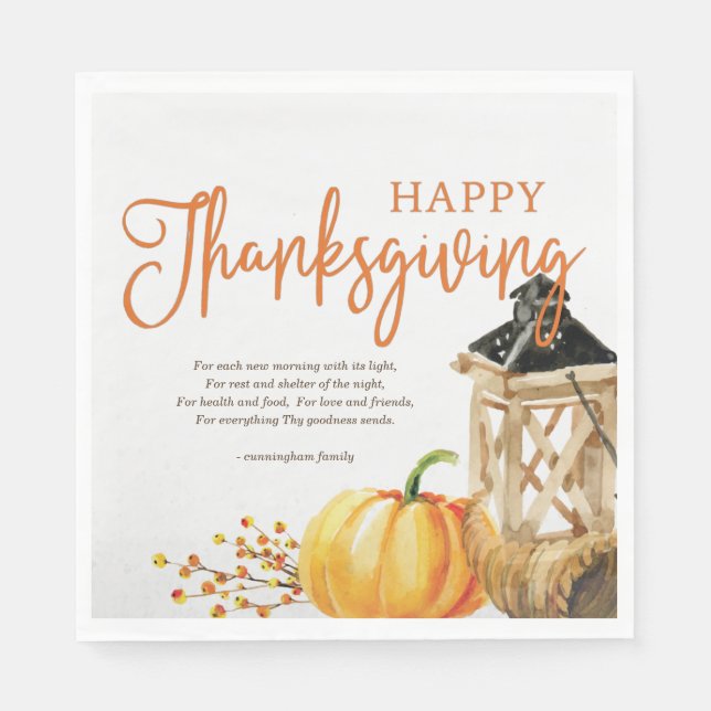 Wasserfarbe Cornucopia Pumpkin Erntedank Gedicht Serviette (Vorderseite)