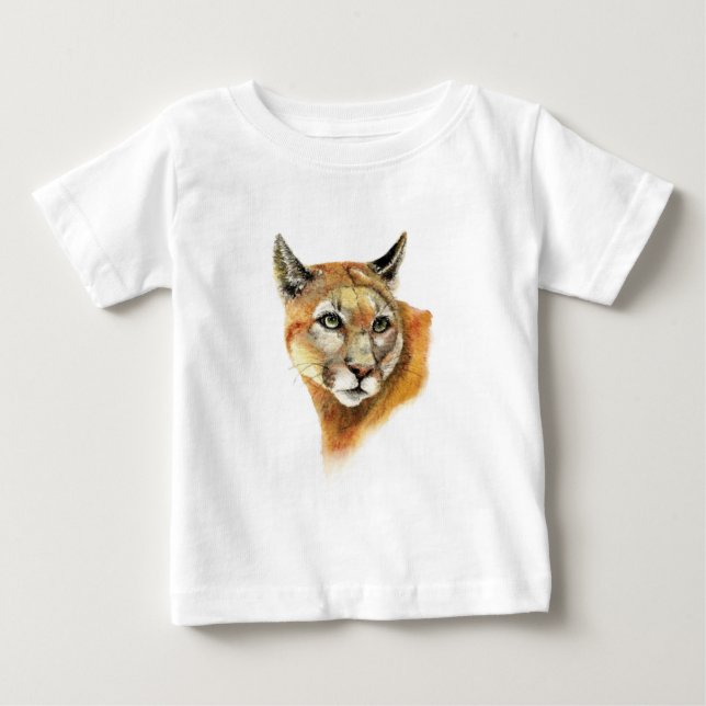 Wasserfarbe Cougar Puma Tierart Art Baby T-shirt (Vorderseite)