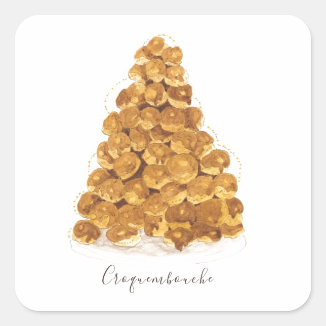 Wasserfarbe Croquembouche Quadratischer Aufkleber (Vorderseite)