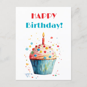 Wasserfarbe Cupcake Happy Birthday Feiertagspostkarte
