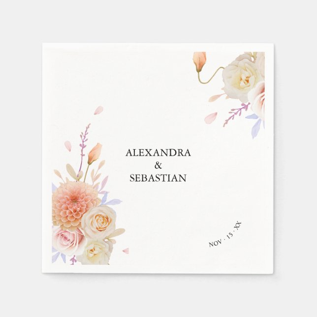 Wasserfarbe Dahlia & Rose Hochzeit Serviette (Vorderseite)