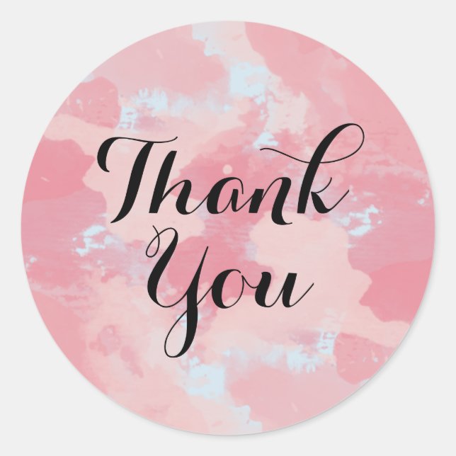 Wasserfarbe Danke Rosa Spritzer gestrichen Runder Aufkleber (Vorderseite)