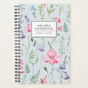 Wasserfarbe Delikate Blume Foliage Muster Blau Planer