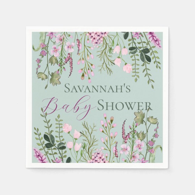 Wasserfarbe Delikate Wildblumen Blumenspülung Serviette (Vorderseite)