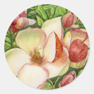 Wasserfarbe der Magnolia-Blume Runder Aufkleber