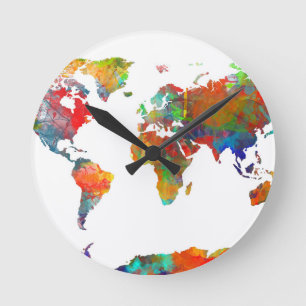 Wasserfarbe der Weltkarte 18 Runde Wanduhr