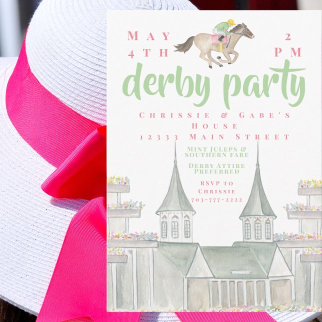 Wasserfarbe Derby Party Jockey Iconic Gebäude Einladung (Von Creator hochgeladen)