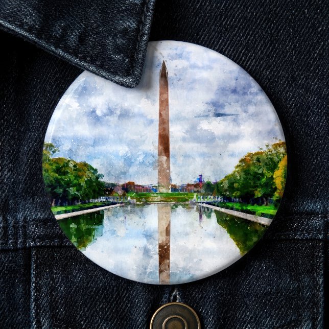 Wasserfarbe des Washington Monuments mit Reflektio Button (Washington Monument Watercolor with Reflection. Button)