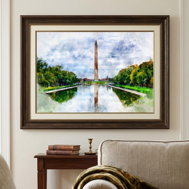 Wasserfarbe des Washington Monuments mit Reflektio Fotodruck (Washington Monument Watercolor with Reflection. Photo Print )