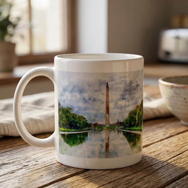 Wasserfarbe des Washington Monuments mit Reflektio Kaffeetasse (Washington Monument Watercolor with Reflection. Coffee Mug)