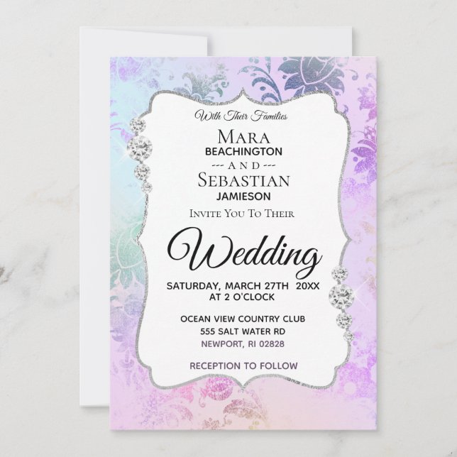 *~* Wasserfarbe Diamant Vintag Moderne Hochzeit Einladung (Vorderseite)